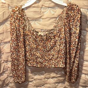 SO Women's Floral Blouse - Orange and Brown